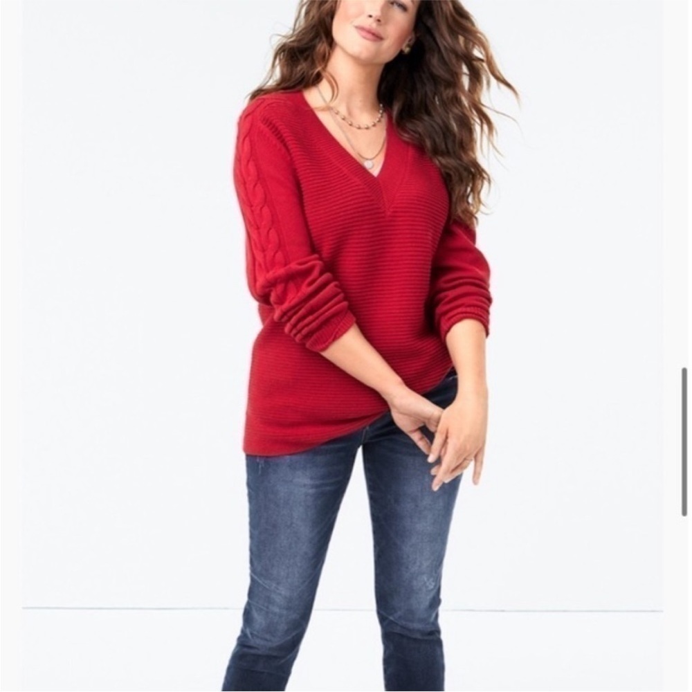 CABI Red Standout Knit Pullover V-Neck Sweater Size Small